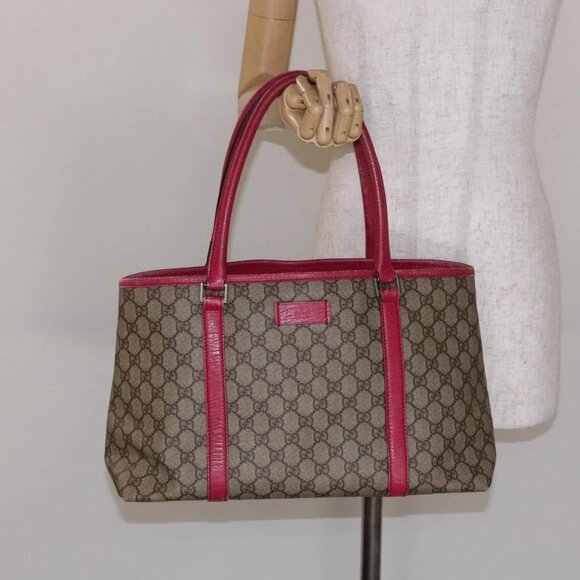 GUCCI GG Supreme Tote Bag PVC Beige Silver 114595 Auth BA4963 - Picture 1 of 14